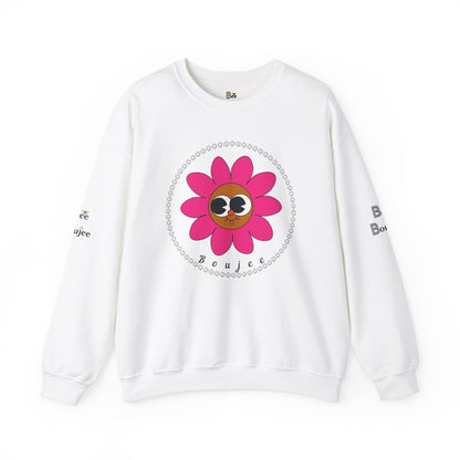 Boujee Flower Smiley Face Pink Brown Wide-Eyed - Heavy Blend™ Light Colors Crewneck Sweatshirt