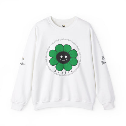 Boujee Flower Smiley Face Green Black - Heavy Blend™ Light Colors Crewneck Sweatshirt