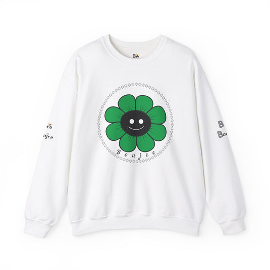 Boujee Flower Smiley Face Green Black - Heavy Blend™ Light Colors Crewneck Sweatshirt