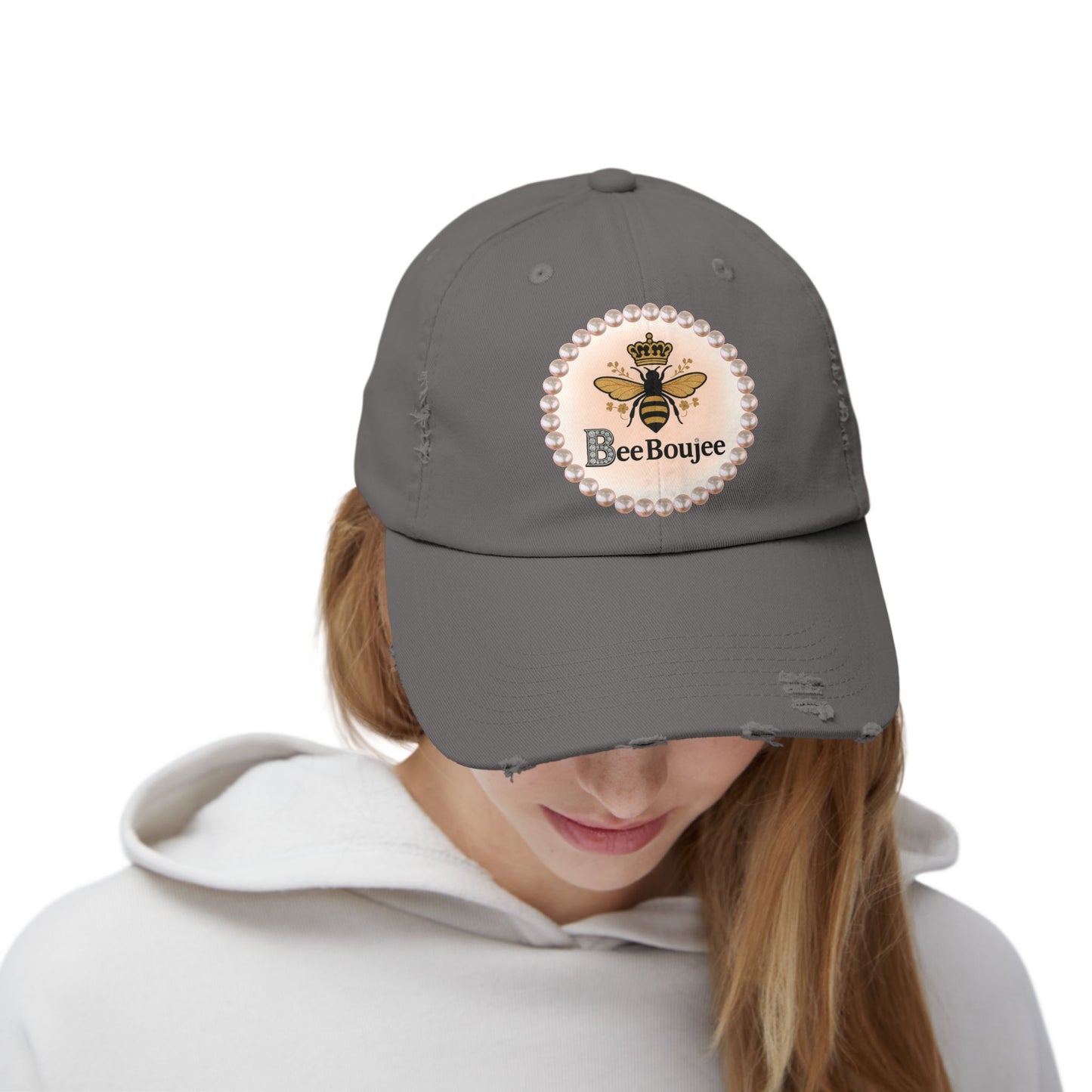 Bee Boujee Distressed Pearl-Emblem Cap