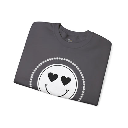 Boujee Smiley Face White Heart Eyes - Heavy Blend™ Dark Colors Crewneck Sweatshirt