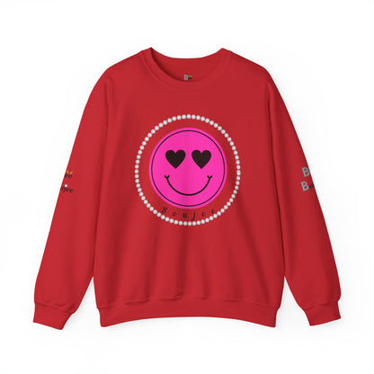 Boujee Smiley Face Heart Eyes Pink - Heavy Blend™ Light Colors Crewneck Sweatshirt