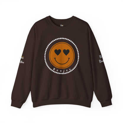 Boujee Smiley Face Brown Heart Eyes - Heavy Blend™ Dark Colors Crewneck Sweatshirt