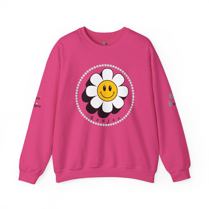 Boujee Flower Smiley Face White Gold - Heavy Blend™ Light Colors Crewneck Sweatshirt