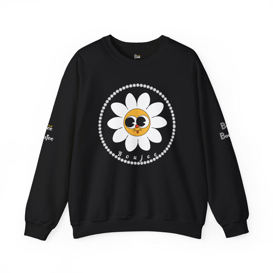 Boujee Flower Smiley Face White Gold Wide-Eyed - Heavy Blend™ Dark Colors Crewneck Sweatshirt