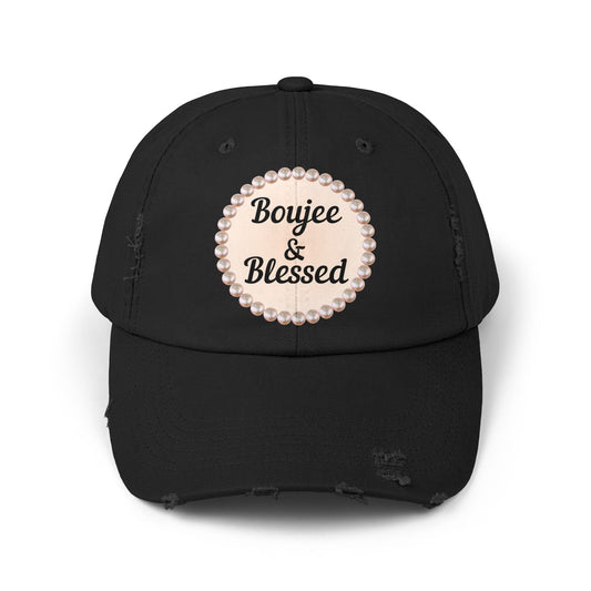 Boujee & Blessed Distressed Pearl-Emblem Cap