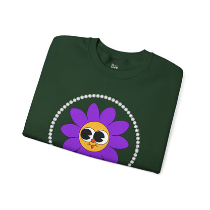 Boujee Flower Smiley Face Purple Gold Wide-Eyed - Heavy Blend™ Dark Colors Crewneck Sweatshirt