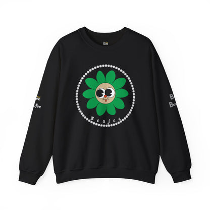 Boujee Flower Smiley Face Green Tan Wide-Eyed - Heavy Blend™ Dark Colors Crewneck Sweatshirt