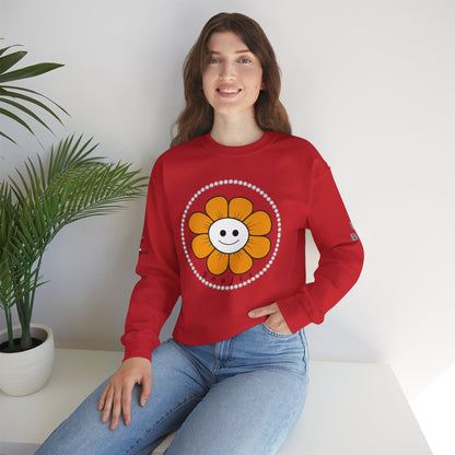 Boujee Flower Smiley Face Gold White - Heavy Blend™ Light Colors Crewneck Sweatshirt