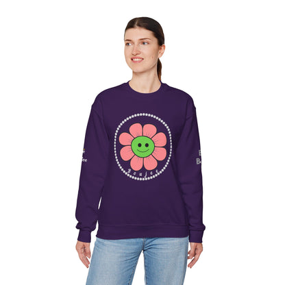 Boujee Flower Smiley Face Pink Green - Heavy Blend™ Dark Colors Crewneck Sweatshirt