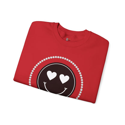 Boujee Smiley Face Heart Eyes Black - Heavy Blend™ Light Colors Crewneck Sweatshirt