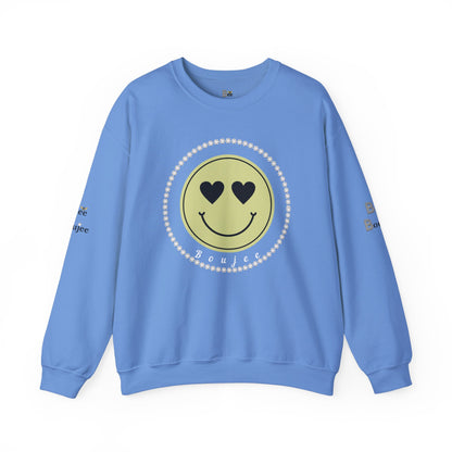 Boujee Smiley Face Heart Eyes Beige - Heavy Blend™ Light Colors Crewneck Sweatshirt