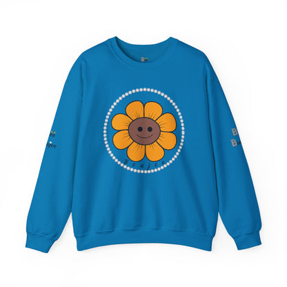 Boujee Flower Smiley Face Gold Brown - Heavy Blend™ Light Colors Crewneck Sweatshirt