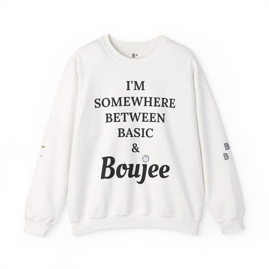I'm Somewhere Between Basic & Boujee - Heavy Blend™ Light Colors Crewneck Sweatshirt