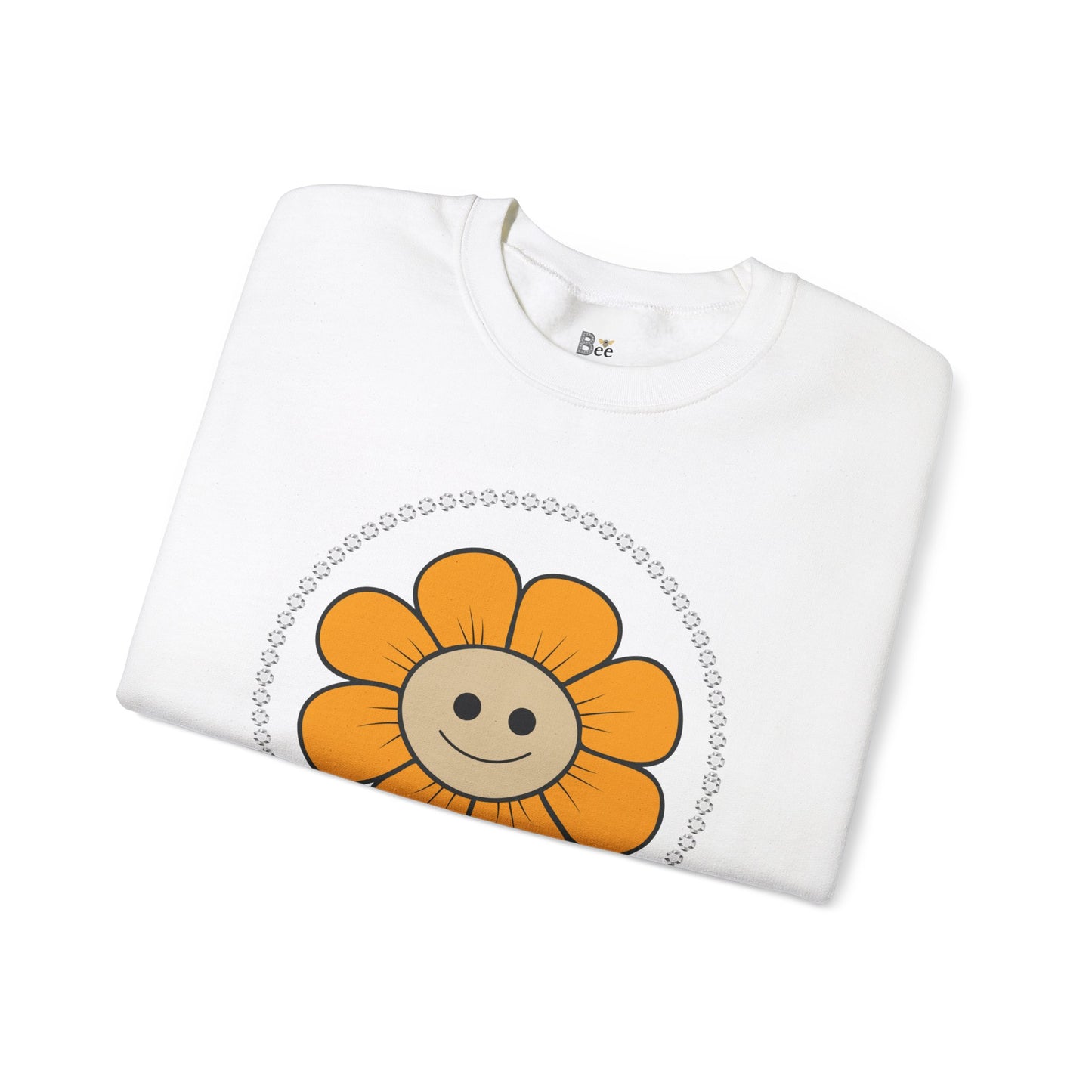 Boujee Flower Smiley Face Gold Tan - Heavy Blend™ Light Colors Crewneck Sweatshirt