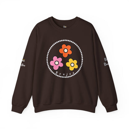 Boujee Mini Flowers Pink Orange Yellow in Diamonds Heavy Blend™ Dark Colors Crewneck Sweatshirt