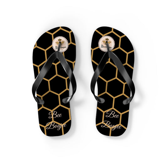 Bee Boujee Golden Honeycomb Flip-Flops (Black & Gold) - SMALL
