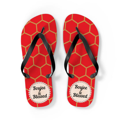 Boujee & Blessed Flip Flops - RED Golden Honeycomb - LARGE