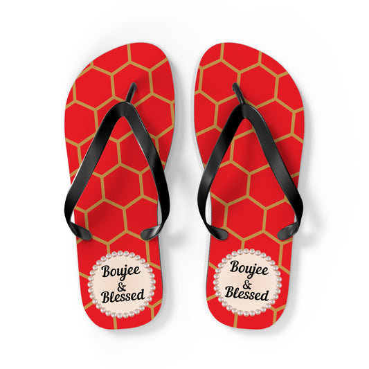 Boujee & Blessed Flip Flops - RED Golden Honeycomb - LARGE
