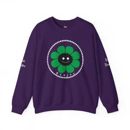 Boujee Flower Smiley Face Green Black - Heavy Blend™ Dark Colors Crewneck Sweatshirt