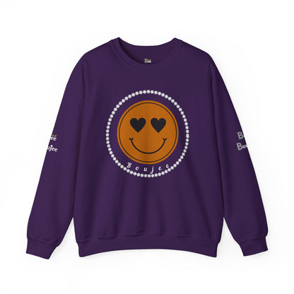 Boujee Smiley Face Brown Heart Eyes - Heavy Blend™ Dark Colors Crewneck Sweatshirt