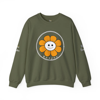 Boujee Flower Smiley Face Gold White - Heavy Blend™ Dark Colors Crewneck Sweatshirt
