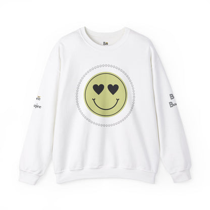 Boujee Smiley Face Heart Eyes Beige - Heavy Blend™ Light Colors Crewneck Sweatshirt