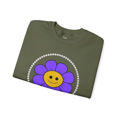 Boujee Flower Smiley Face Purple Gold - Heavy Blend™ Dark Colors Crewneck Sweatshirt