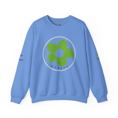Boujee Fuzzy Green Flower - Heavy Blend™ Light Colors Crewneck Sweatshirt