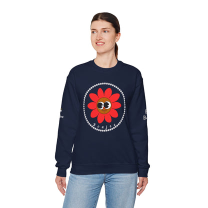 Boujee Flower Smiley Face Red Brown Wide-Eyed - Heavy Blend™ Dark Colors Crewneck Sweatshirt