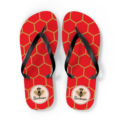 Bee Boujee Flip Flops - RED Golden Honeycomb - EXTRA LARGE