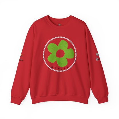Boujee Fuzzy Green Flower - Heavy Blend™ Light Colors Crewneck Sweatshirt