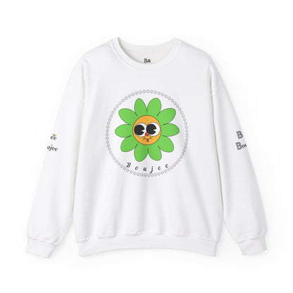 Boujee Flower Smiley Face Green Gold Wide-Eyed - Heavy Blend™ Light Colors Crewneck Sweatshirt