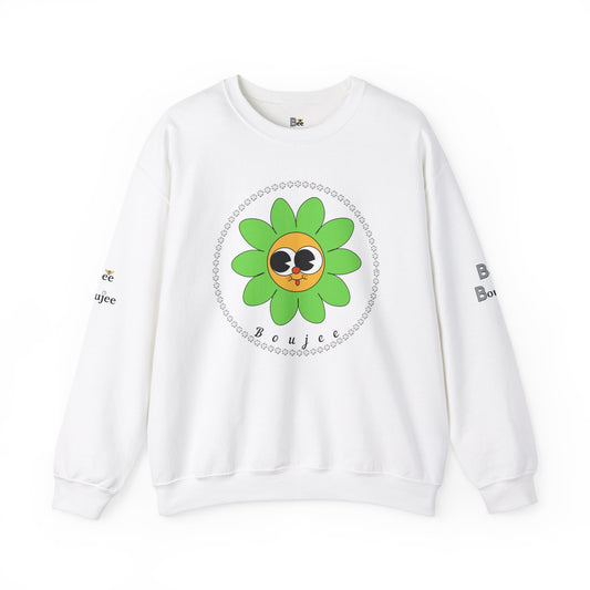 Boujee Flower Smiley Face Green Gold Wide-Eyed - Heavy Blend™ Light Colors Crewneck Sweatshirt