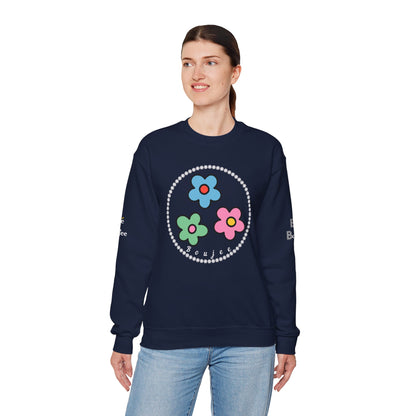 Boujee Mini Flowers Blue Green Pink - Heavy Blend™ Dark Colors Crewneck Sweatshirt