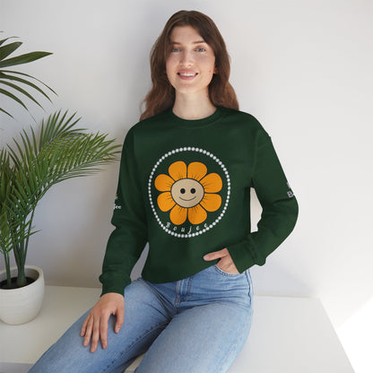 Boujee Flower Smiley Face Gold Tan - Heavy Blend™ Dark Colors Crewneck Sweatshirt