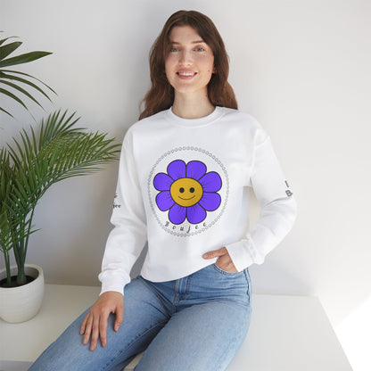 Boujee Flower Smiley Face Purple Gold - Heavy Blend™ Light Colors Crewneck Sweatshirt