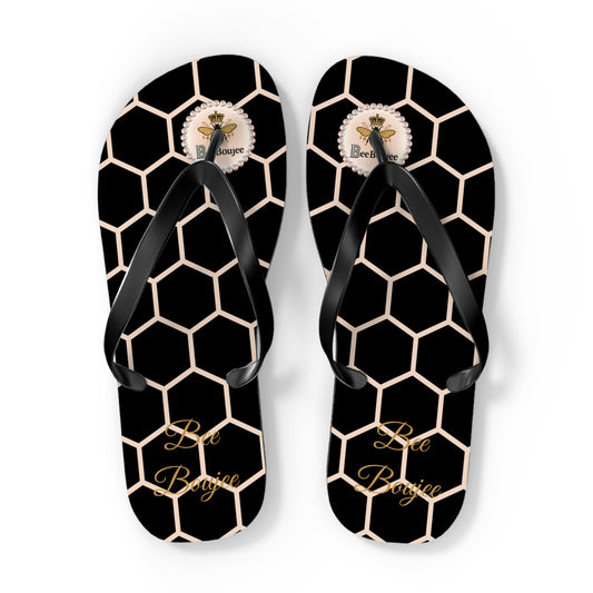 Bee Boujee Peach Honeycomb Flip-Flops (Black & Gold) - EXTRA LARGE