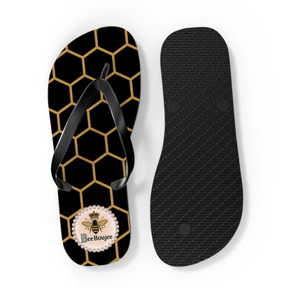 Bee Boujee Flip Flops - BLACK Golden Honeycomb - EXTRA LARGE