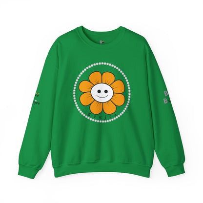 Boujee Flower Smiley Face Gold White - Heavy Blend™ Light Colors Crewneck Sweatshirt