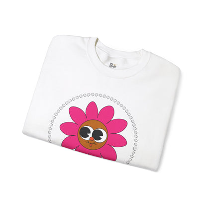 Boujee Flower Smiley Face Pink Brown Wide-Eyed - Heavy Blend™ Light Colors Crewneck Sweatshirt