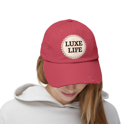Luxe Life - Distressed Pearl-Emblem Cap