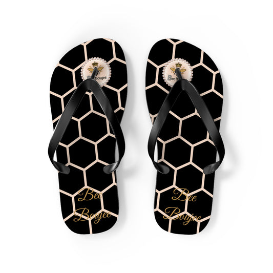 Bee Boujee Peach Honeycomb Flip-Flops (Black & Gold) - MEDIUM