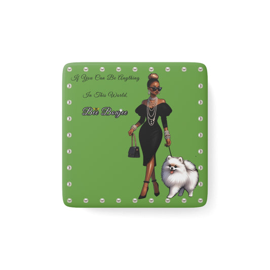 Bee Boujee in PEARLS - Porcelain Magnet, Square GREEN