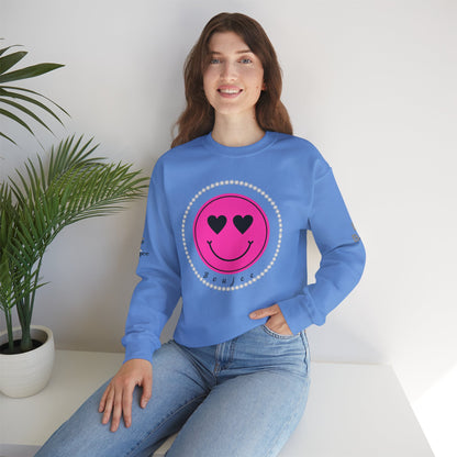 Boujee Smiley Face Heart Eyes Pink - Heavy Blend™ Light Colors Crewneck Sweatshirt