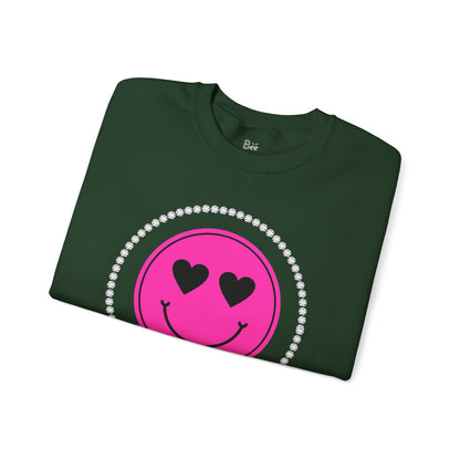 Boujee Smiley Face Pink Heart Eyes - Heavy Blend™ Dark Colors Crewneck Sweatshirt