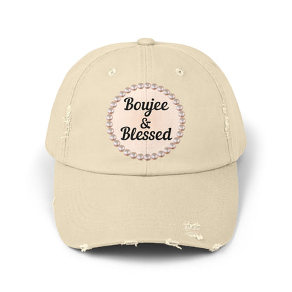 Boujee & Blessed Distressed Pearl-Emblem Cap