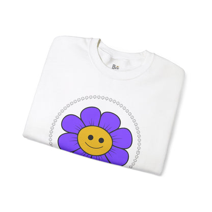 Boujee Flower Smiley Face Purple Gold - Heavy Blend™ Light Colors Crewneck Sweatshirt