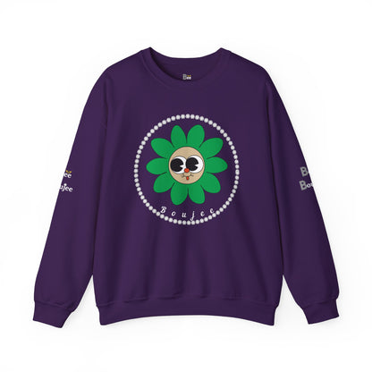 Boujee Flower Smiley Face Green Tan Wide-Eyed - Heavy Blend™ Dark Colors Crewneck Sweatshirt
