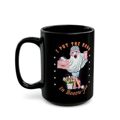 Halloween Booo in Booujee BLACK Mug 15oz FAIR SKIN TONE